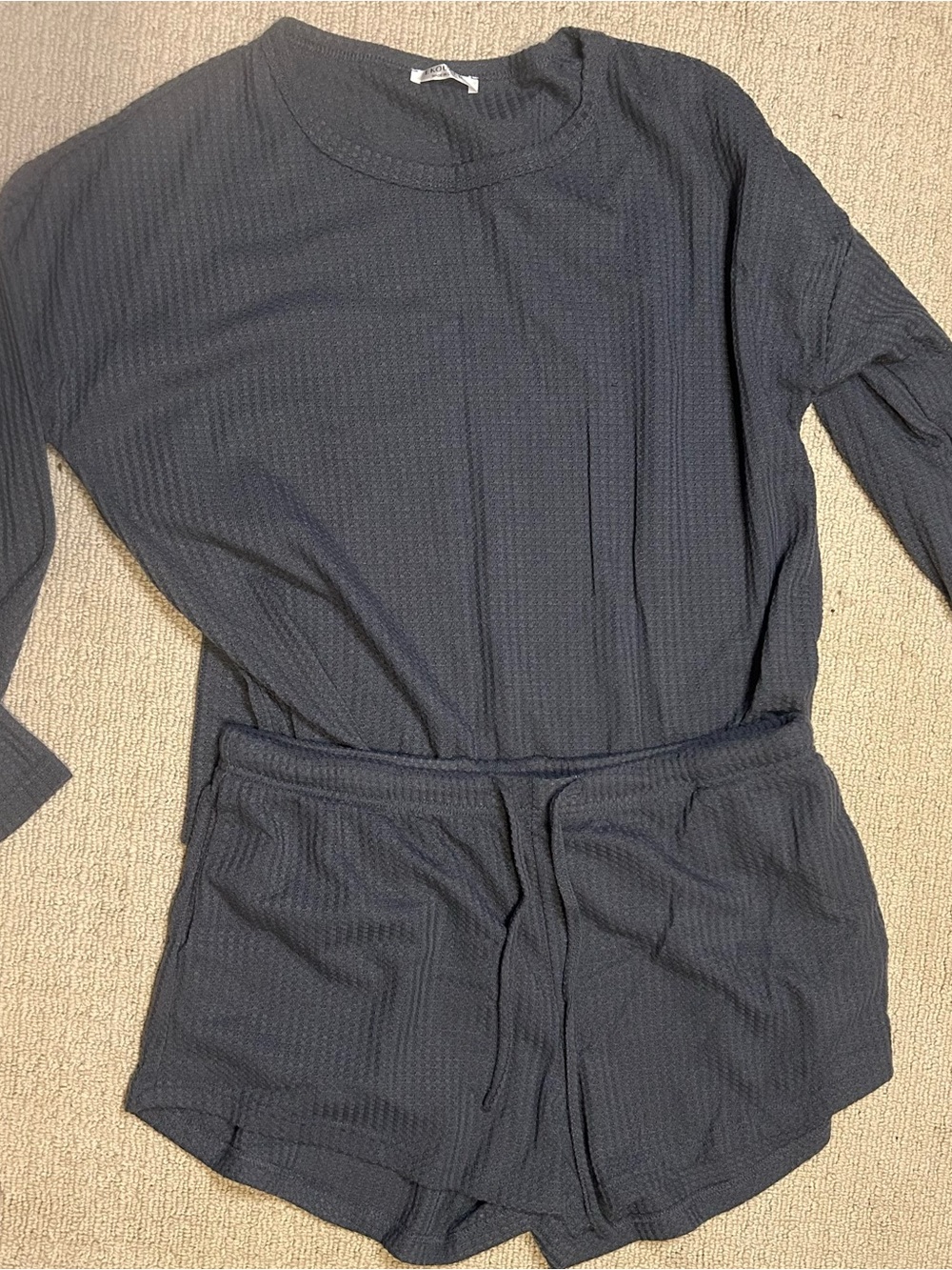 Ekouaer Waffle Knit 2 piece Pajama Lounge Set Gray XL EUC